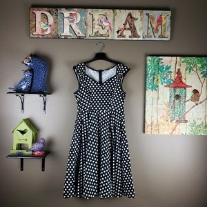Black and white pin up retro polka dot  a line dress